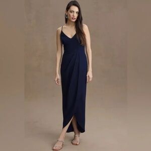 BHLDN Anthropologie Lyra Caron Navy Blue Formal Maxi Dress Lined Size 6 Slit